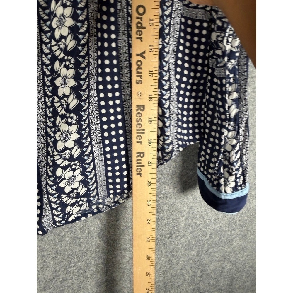 Maeve Anthro Navy Floral Geometric Print Long‎ Sleeve Button Down Shirt Size 6 - Picture 6 of 8